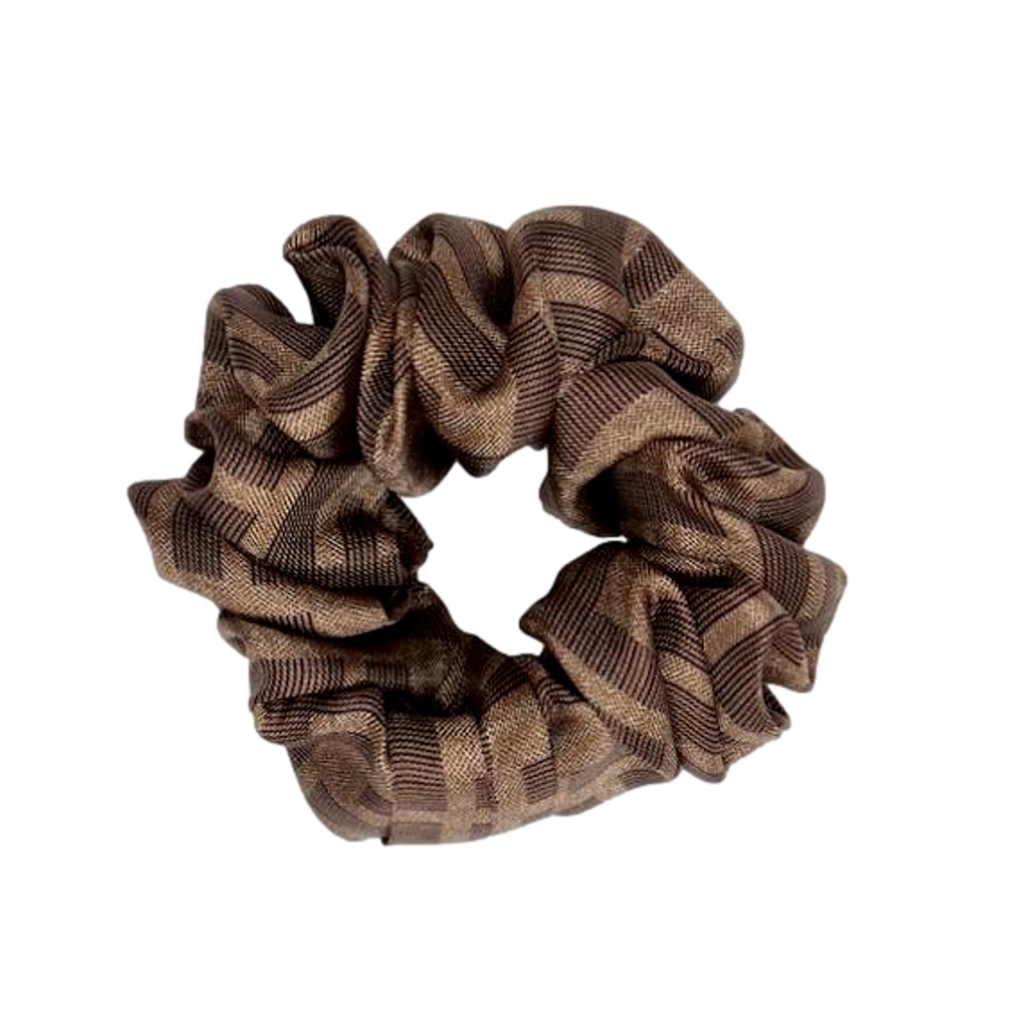 Fendi Antonio Lopez Multicolor Silk Scarf and Brown FF Logo Scrunchie Set FXT359 at_Queen_Bee_of_Beverly_Hills