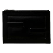 Fendi Baguette Black Calf Leather Embossed Clutch available at Queen Bee of Beverly Hills