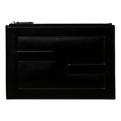 Fendi Baguette Black Calf Leather Embossed Clutch available at Queen Bee of Beverly Hills