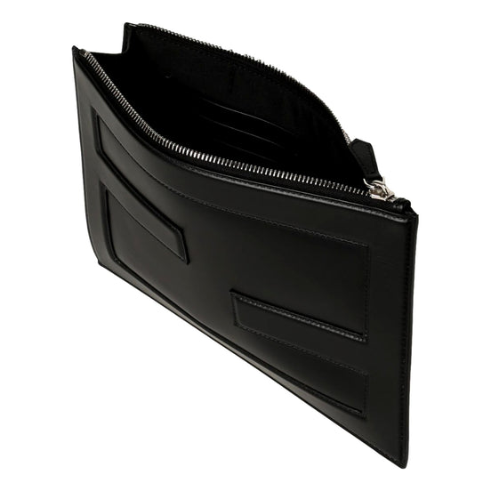 Fendi Baguette Black Calf Leather Embossed Clutch available at Queen Bee of Beverly Hills
