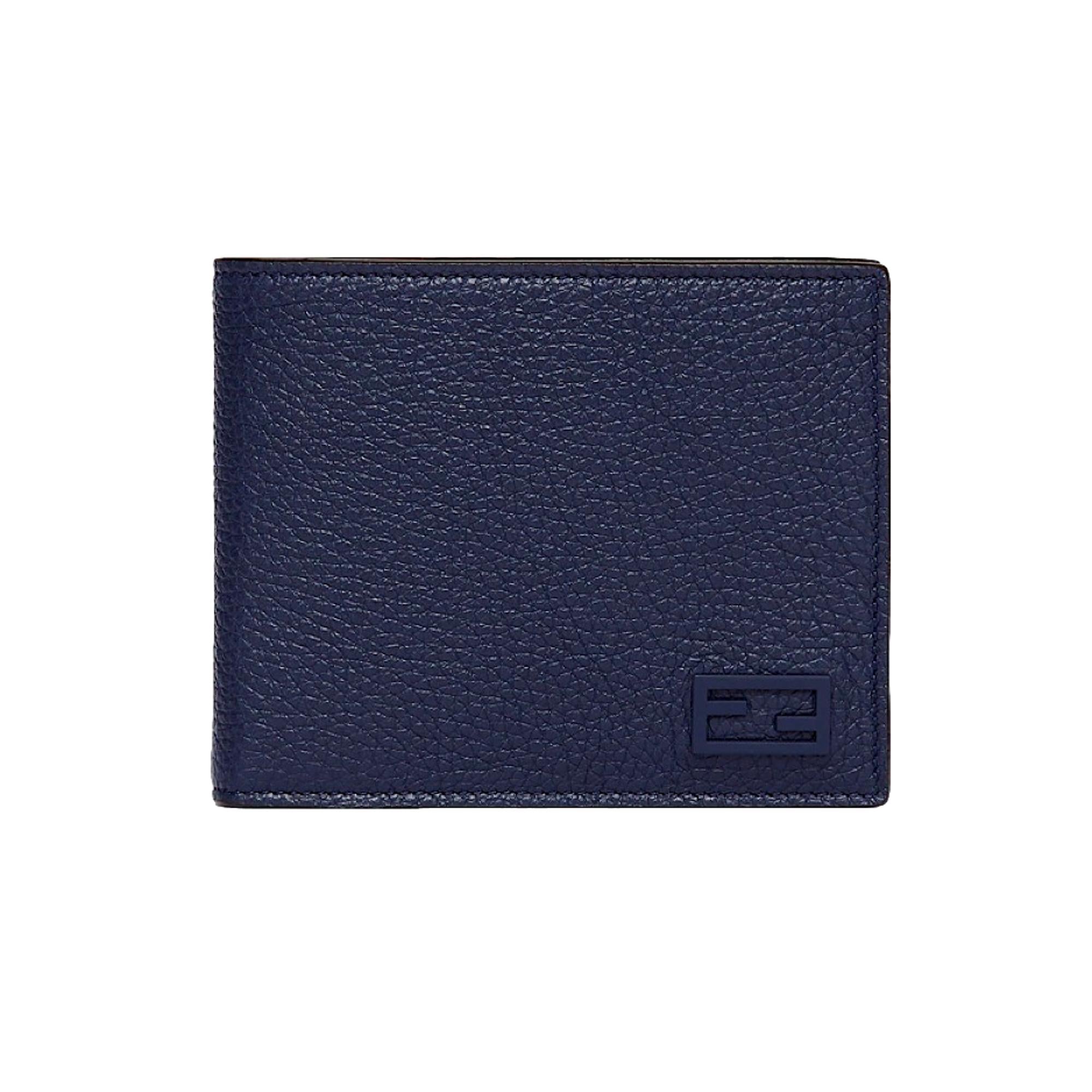 Fendi Baguette Blue Grey Pebbled Leather Billfold Wallet 7M0001 at_Queen_Bee_of_Beverly_Hills