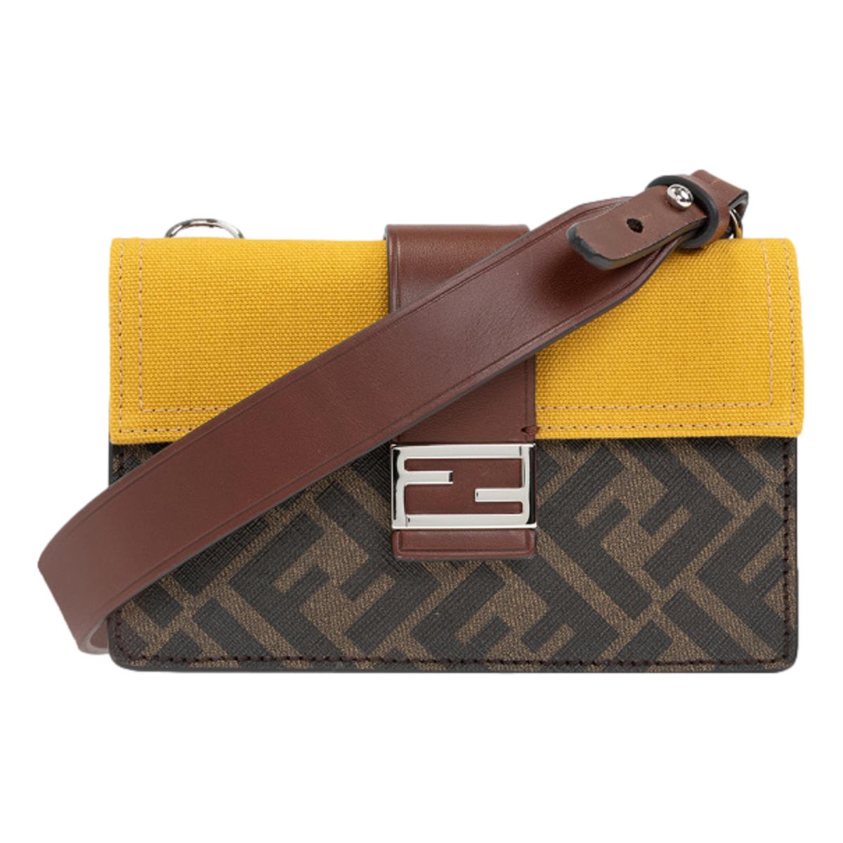Fendi Baguette Brown Coated Canvas FF Flat Pouch Shoulder Bag 7M0295 at_Queen_Bee_of_Beverly_Hills