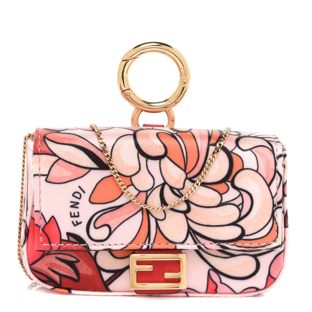 Fendi Baguette Pink Satin Floral Nano Bag Charm Handbag 7AR844 at_Queen_Bee_of_Beverly_Hills