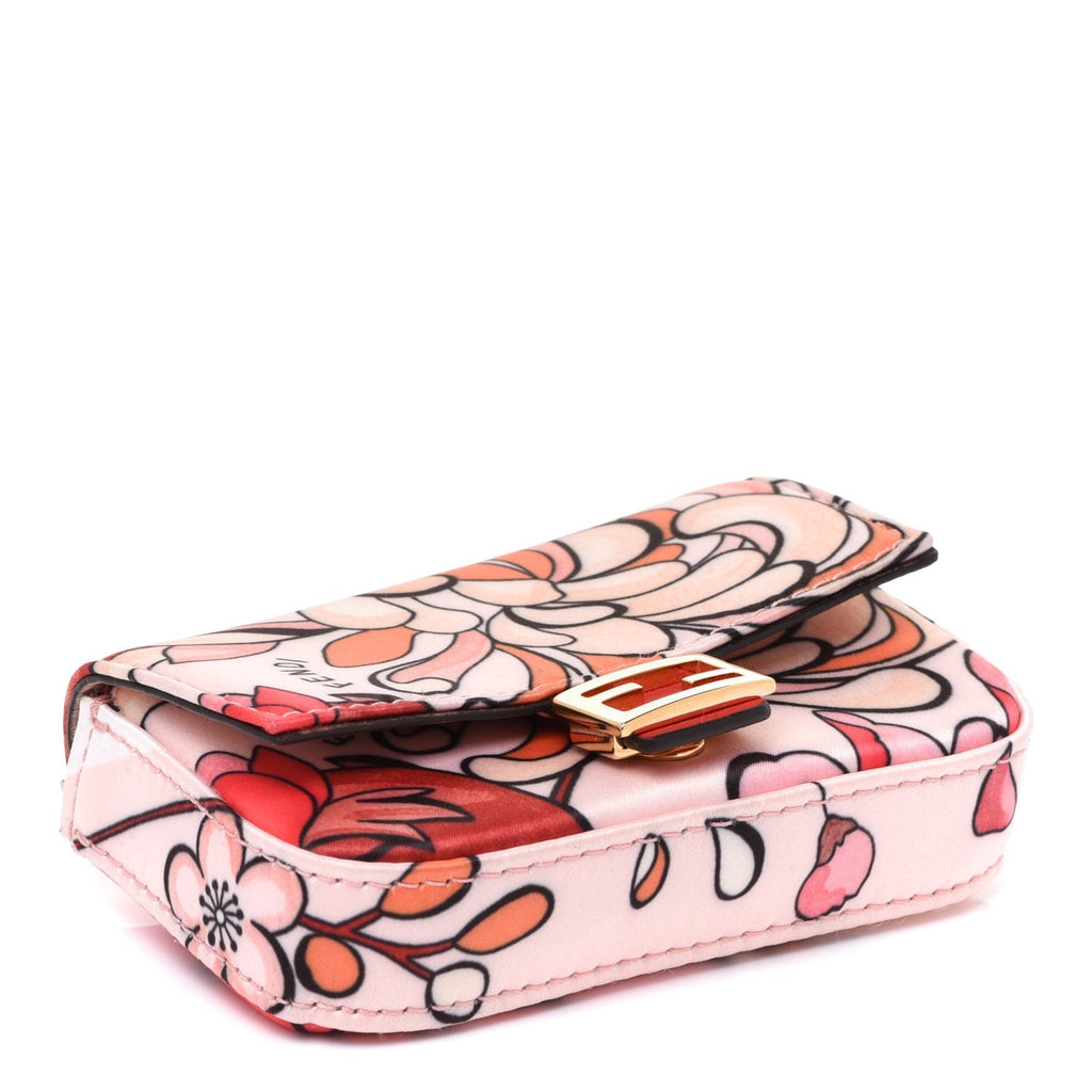Fendi Baguette Pink Satin Floral Nano Bag Charm Handbag 7AR844 at_Queen_Bee_of_Beverly_Hills