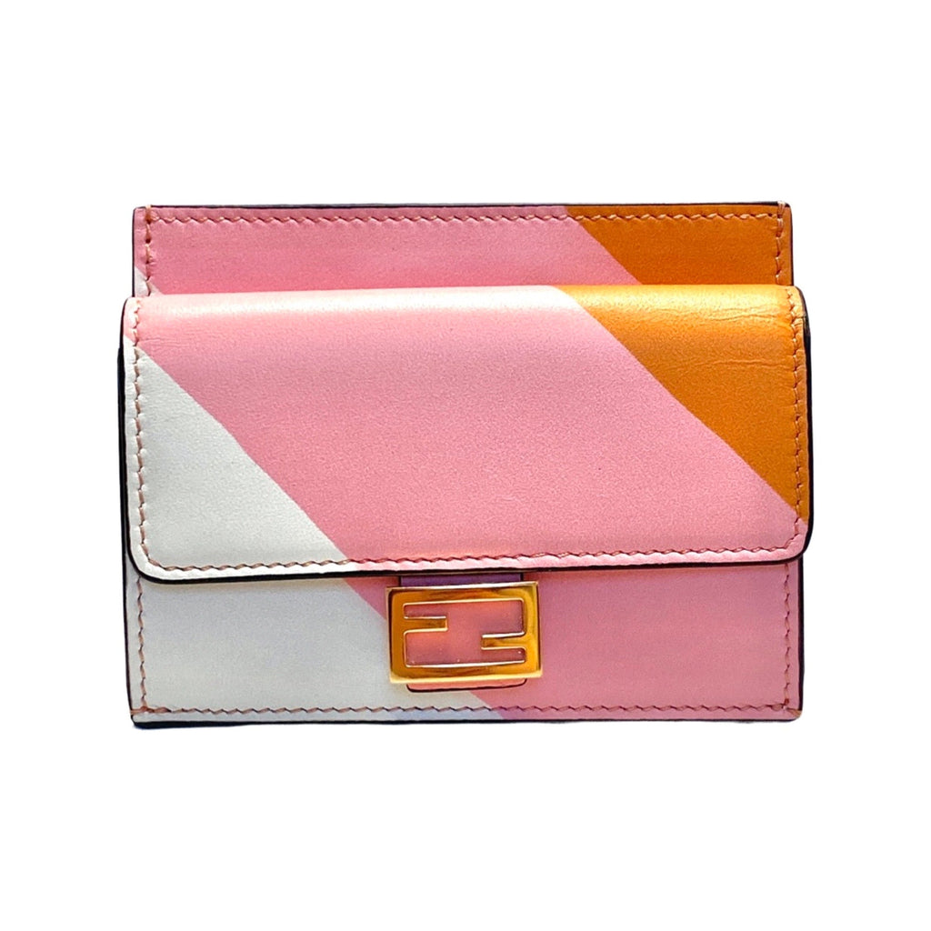 Fendi Baguette Pink Stripe Leather Card Holder Wallet 8M0423 at_Queen_Bee_of_Beverly_Hills
