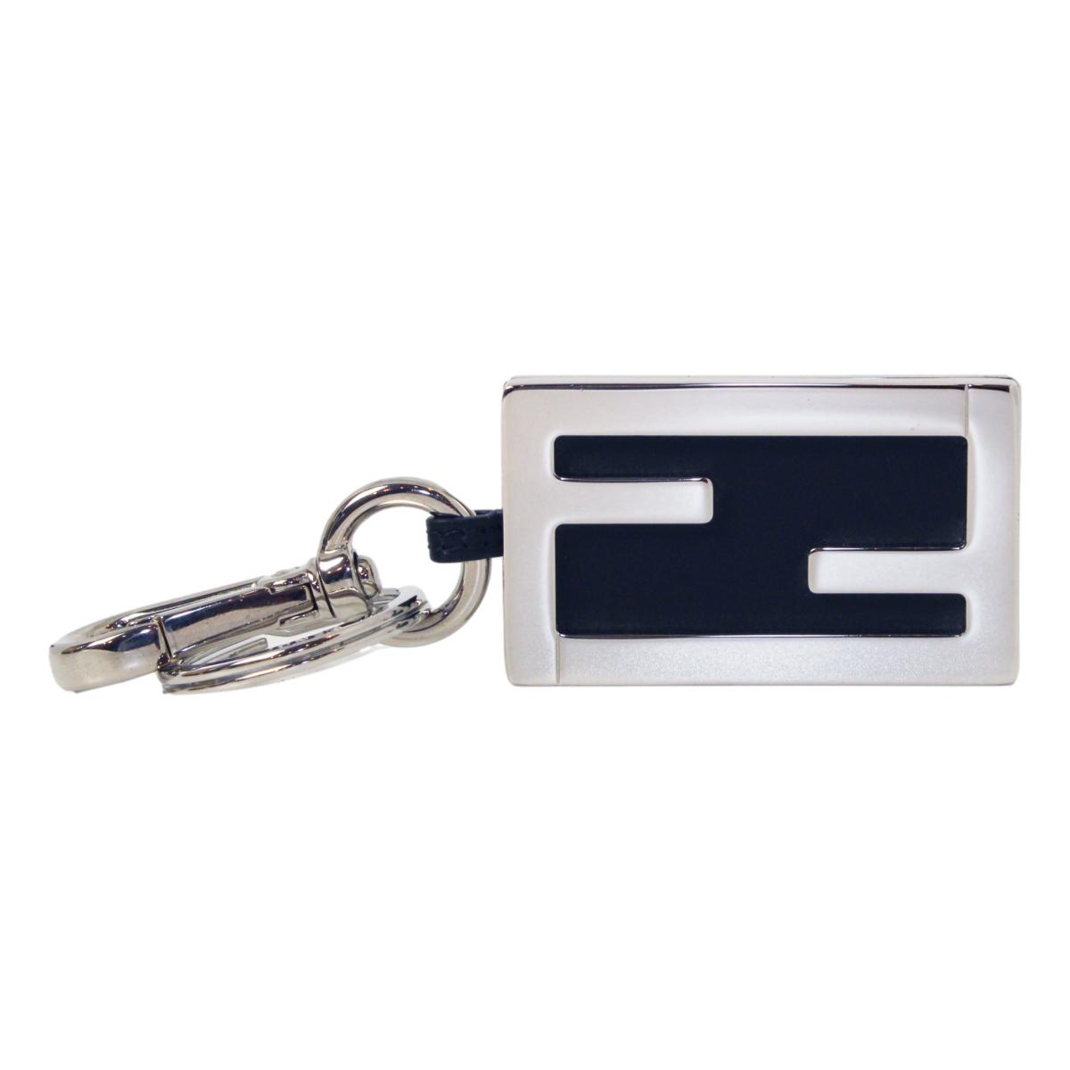 Fendi Baguette Silver Metal Black Leather Key Charm 7AP040 at_Queen_Bee_of_Beverly_Hills