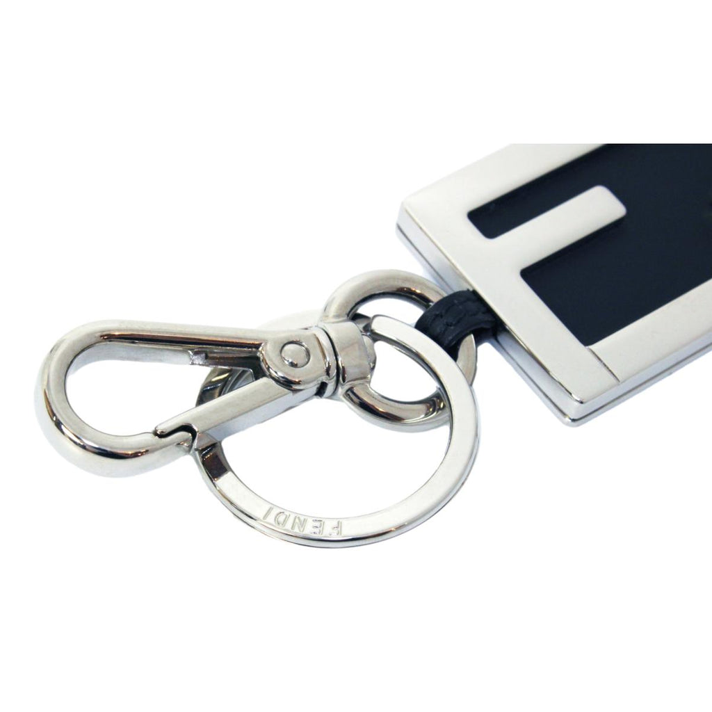 Fendi Baguette Silver Metal Black Leather Key Charm 7AP040 at_Queen_Bee_of_Beverly_Hills