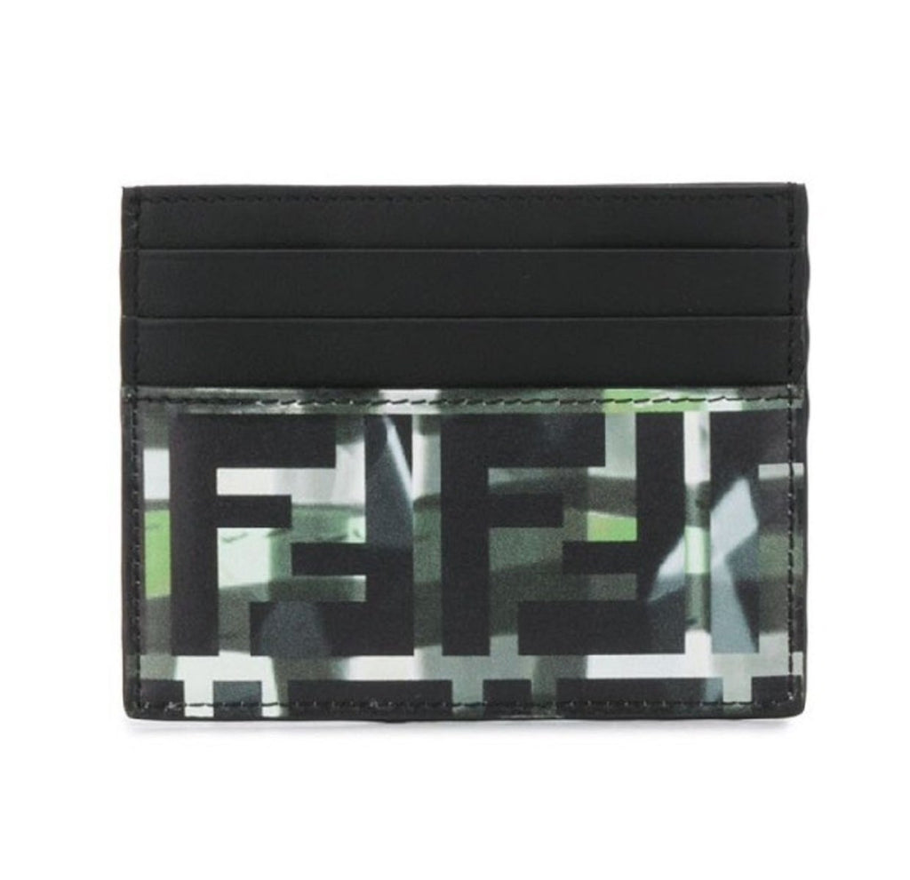 Fendi Black Calf Leather Camouflage FF Print Card Case 7M0164 at_Queen_Bee_of_Beverly_Hills