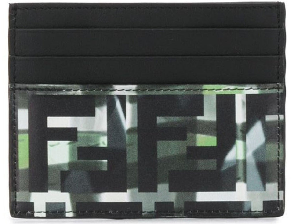 Fendi Black Calf Leather Camouflage Print Card Case 7M0164 at_Queen_Bee_of_Beverly_Hills