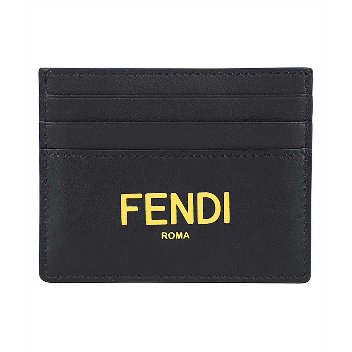 Fendi Black Calfskin Leather Yellow Logo Card Case Wallet 7M0164 at_Queen_Bee_of_Beverly_Hills