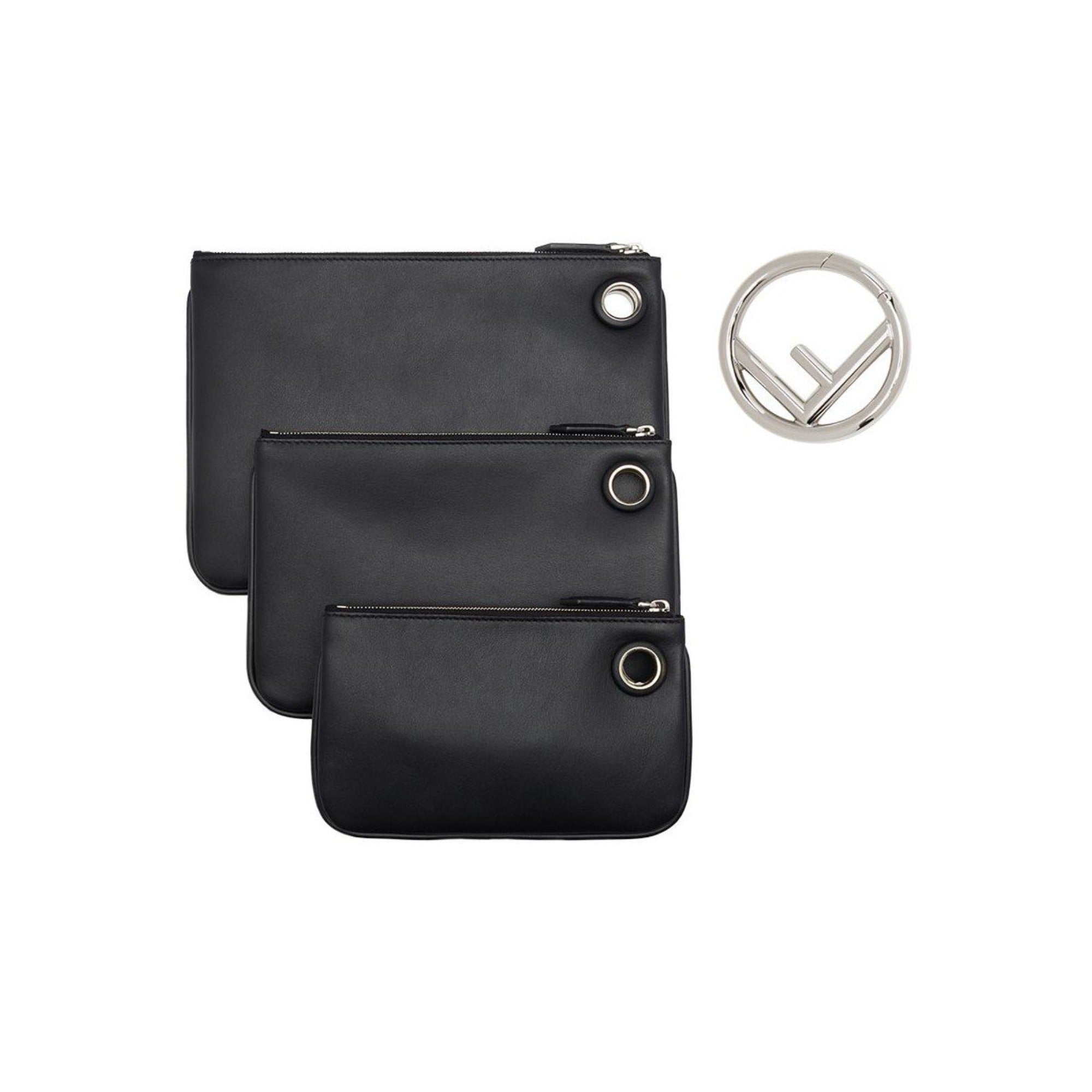 Fendi Black Leather Pearl Studded Triplette Multi Clutch Handbag available at Queen Bee of Beverly Hills