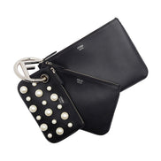 Fendi Black Leather Pearl Studded Triplette Multi Clutch Handbag available at Queen Bee of Beverly Hills