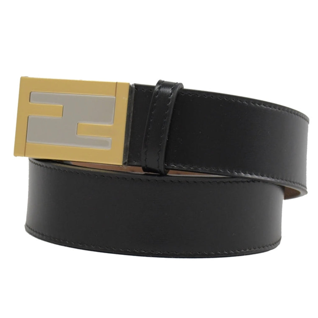 Fendi Black Smooth Calf Leather Gold Logo Buckle 110 7C0436 at_Queen_Bee_of_Beverly_Hills