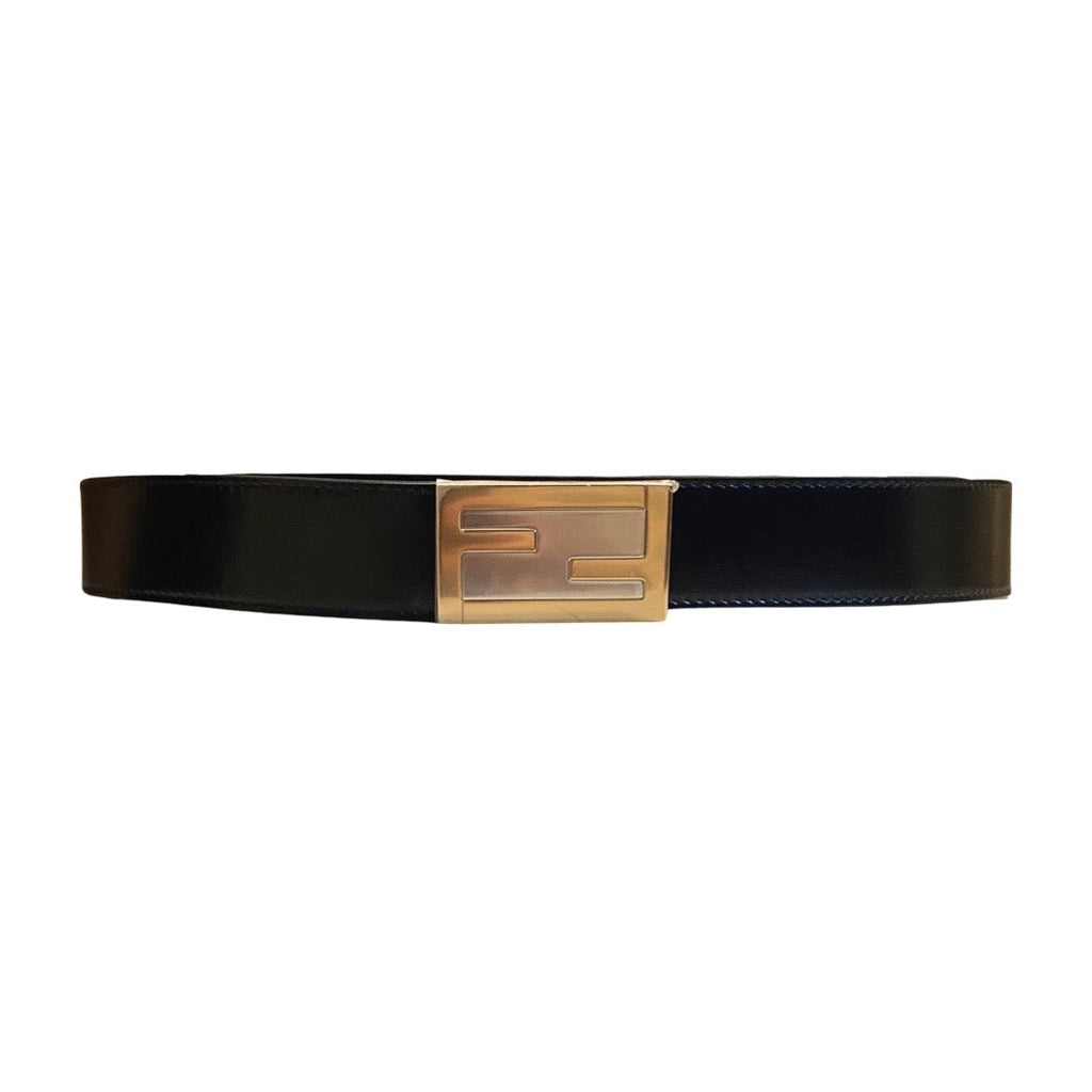 Fendi Black Smooth Calf Leather Gold Logo Buckle 115 7C0436 at_Queen_Bee_of_Beverly_Hills
