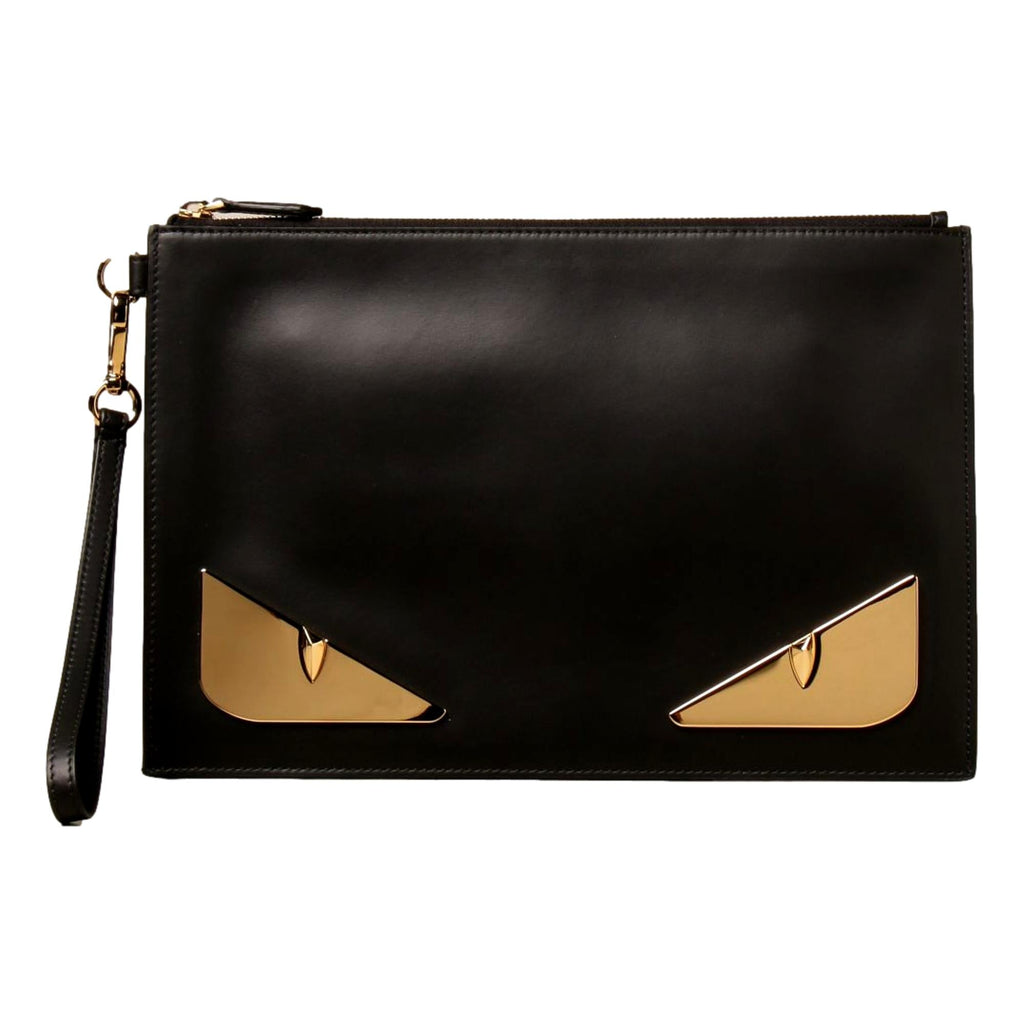 Fendi Black Leather and Metal Bag Bugs Eyes Clutch Fendi