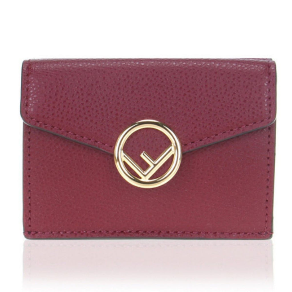 Fendi Calf Leather F Logo Barola Red Micro Trifold Wallet 8M0395 at_Queen_Bee_of_Beverly_Hills
