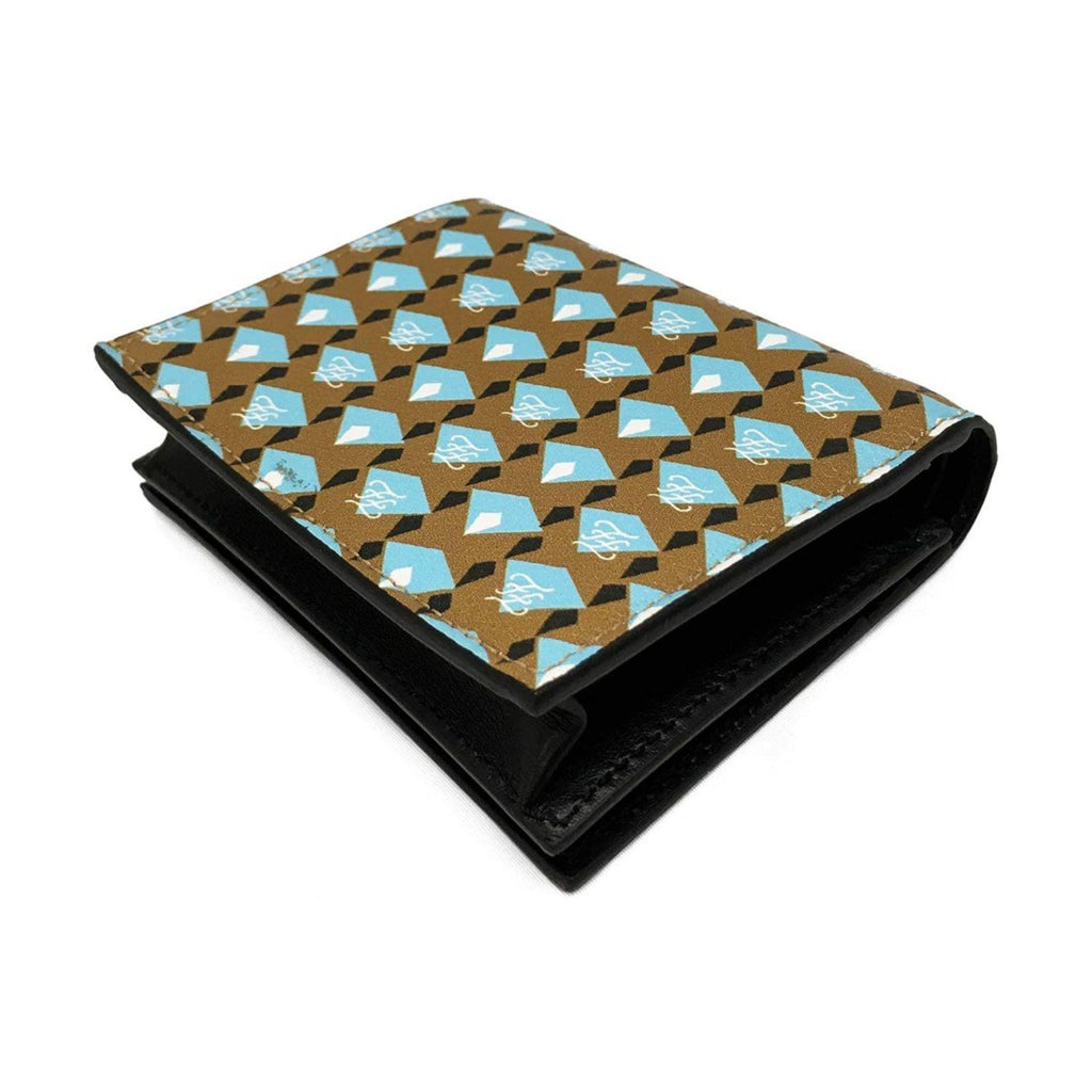 Fendi Calf Leather F Logo Blue Brown Small Bifold Wallet 8M0420 at_Queen_Bee_of_Beverly_Hills