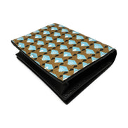 Fendi Calf Leather F Logo Blue Brown Small Bifold Wallet available at Queen Bee of Beverly Hills