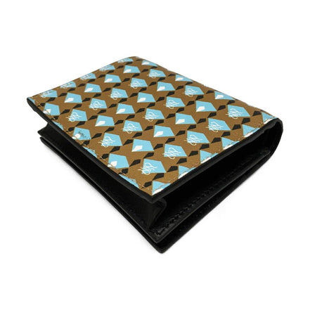 Fendi Calf Leather F Logo Blue Brown Small Bifold Wallet available at Queen Bee of Beverly Hills