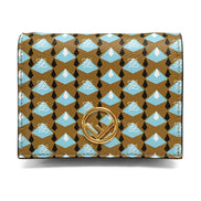 Fendi Calf Leather F Logo Blue Brown Small Bifold Wallet available at Queen Bee of Beverly Hills
