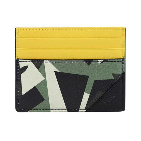 Fendi Camouflage Bugs Print Calf Leather Military Green Card Case 7M0164 at_Queen_Bee_of_Beverly_Hills