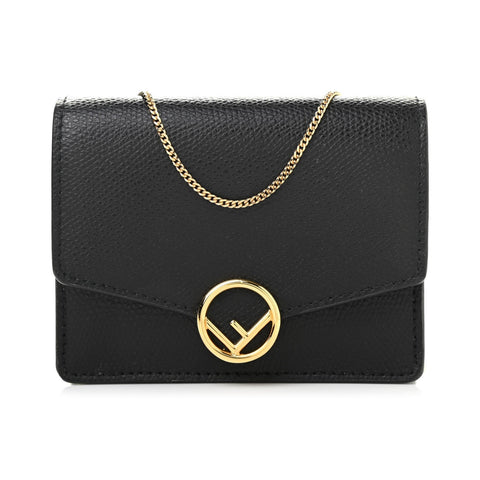 Fendi F is Fendi Black Leather Mini Chain Wallet Bag 8M0408 at_Queen_Bee_of_Beverly_Hills