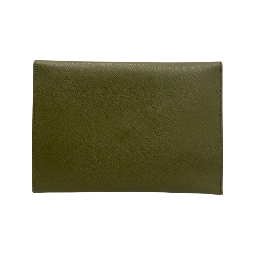 Fendi F is Fendi Green Pebbled Leather Flat Pouch Clutch Bag