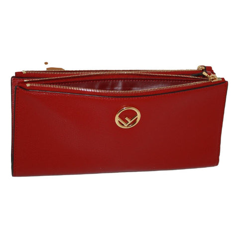 Fendi F is Fendi Red Calf Leather Double Zip Long Wallet 8M0405 at_Queen_Bee_of_Beverly_Hills