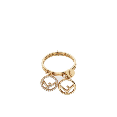 Fendi F is Fendi Soft Gold and Crystal Ring Size 6.5 8AG737 at_Queen_Bee_of_Beverly_Hills