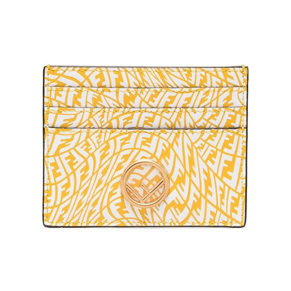 Fendi F is Fendi Yellow Leather Vertigo Print Card Case Wallet 8M0445 at_Queen_Bee_of_Beverly_Hills