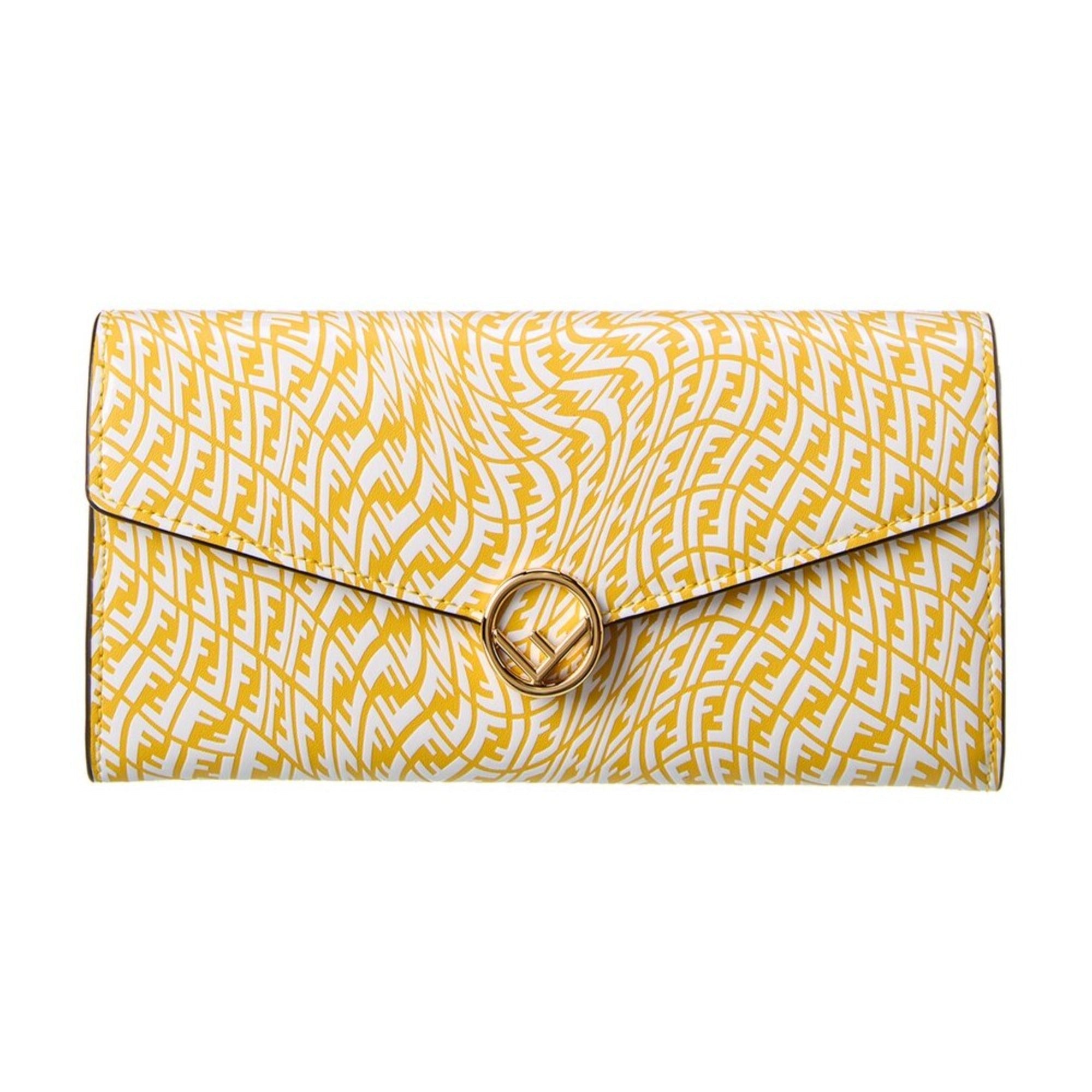 Fendi F is Fendi Yellow Leather Vertigo Print Long Wallet available at Queen Bee of Beverly Hills