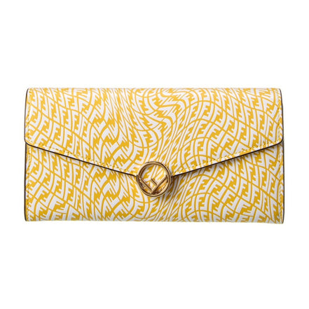 Fendi F is Fendi Yellow Leather Vertigo Print Long Wallet available at Queen Bee of Beverly Hills