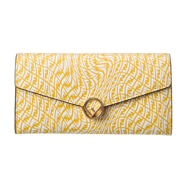 Fendi F is Fendi Yellow Leather Vertigo Print Long Wallet available at Queen Bee of Beverly Hills