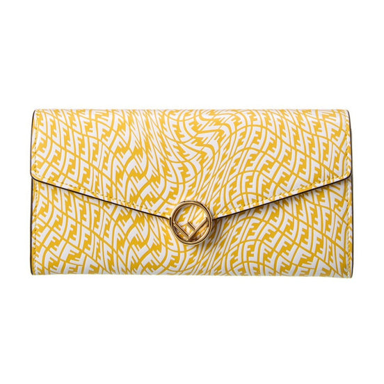 Fendi F is Fendi Yellow Leather Vertigo Print Long Wallet available at Queen Bee of Beverly Hills