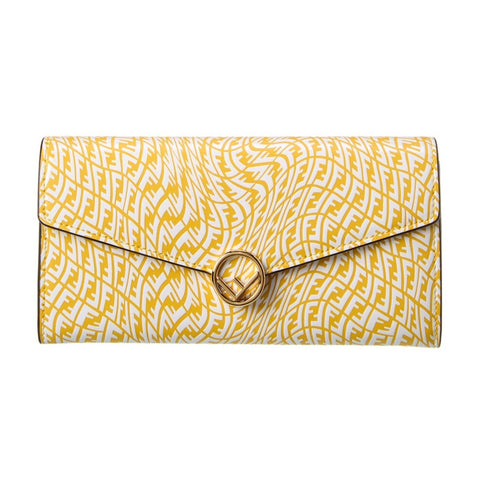 Fendi F is Fendi Yellow Leather Vertigo Print Long Wallet available at Queen Bee of Beverly Hills