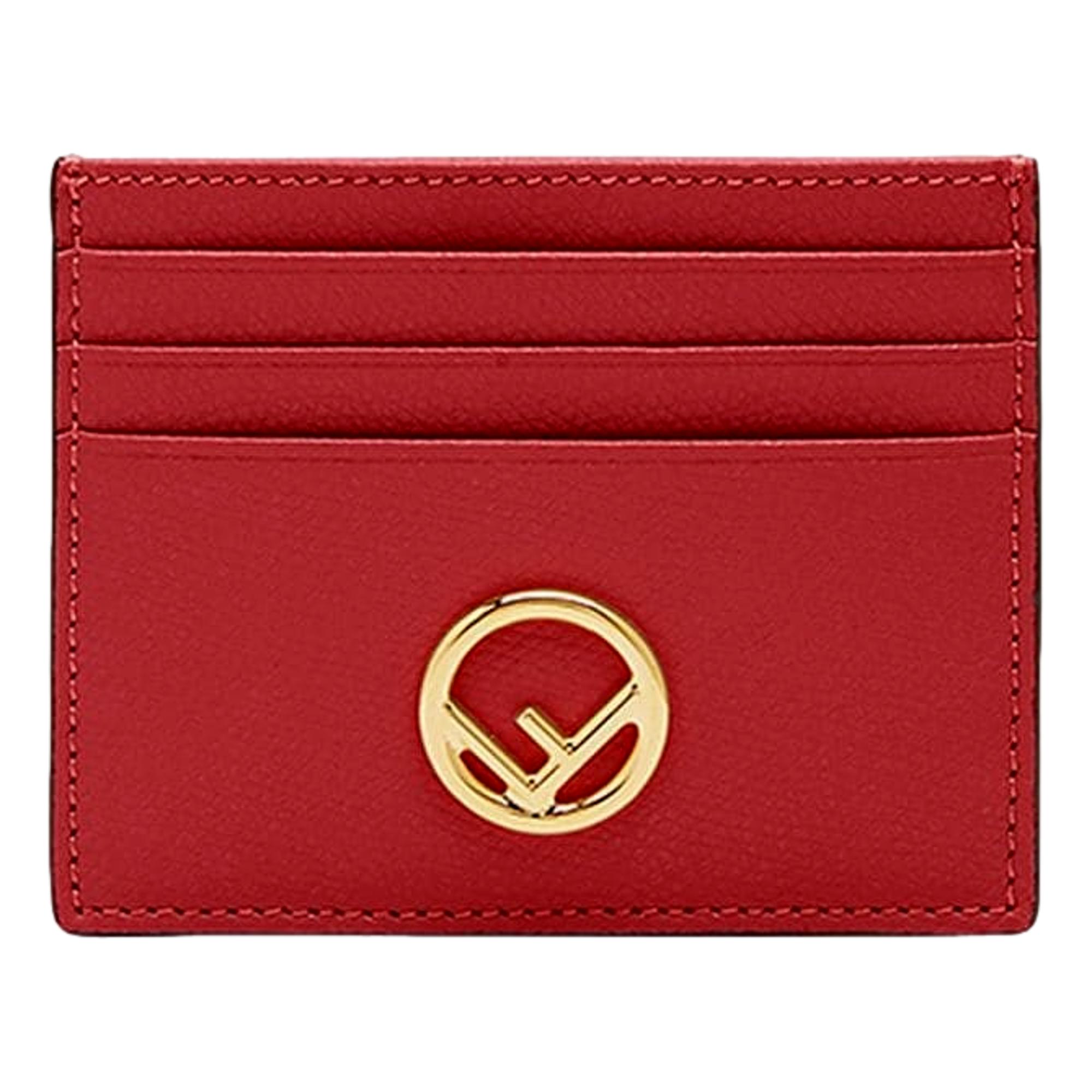 Fendi F Logo Barola Red Leather Card Case Wallet 8M0445 at_Queen_Bee_of_Beverly_Hills