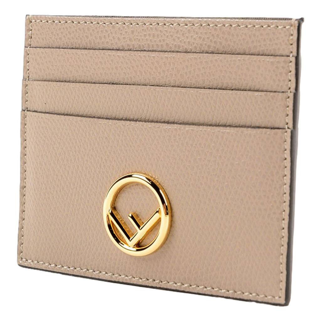 Fendi F Logo Beige Leather Card Case Wallet 8M0445 at_Queen_Bee_of_Beverly_Hills