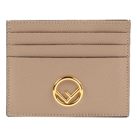 Fendi F Logo Beige Leather Card Case Wallet 8M0445 at_Queen_Bee_of_Beverly_Hills