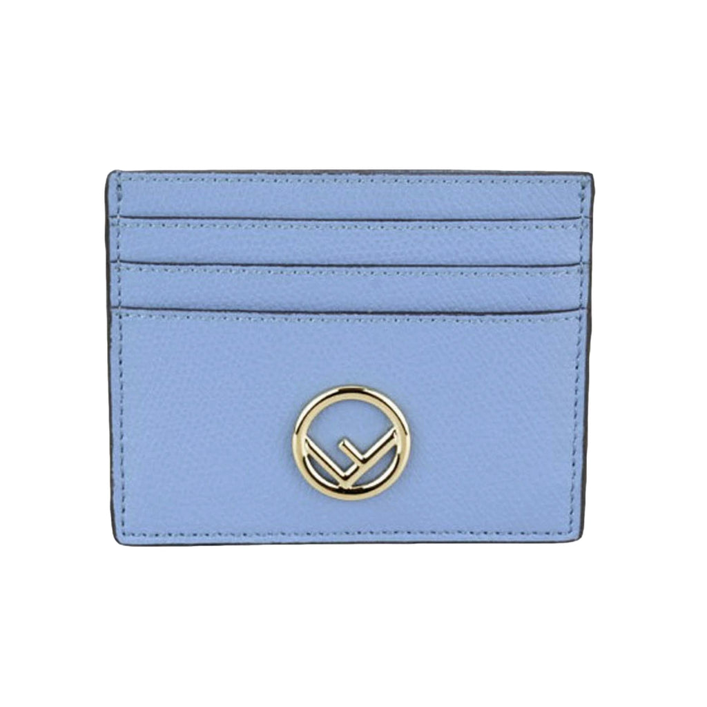 Fendi F Logo Nebula Blue Leather Card Case Wallet 8M0445 at_Queen_Bee_of_Beverly_Hills