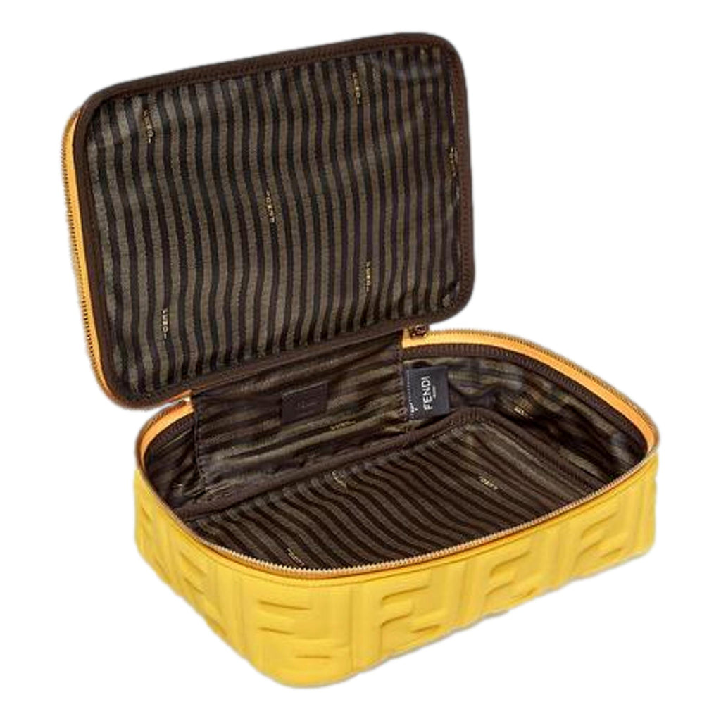 Fendi FF Embossed Lycra Yellow Cosmetic Case Medium 8N0176 at_Queen_Bee_of_Beverly_Hills