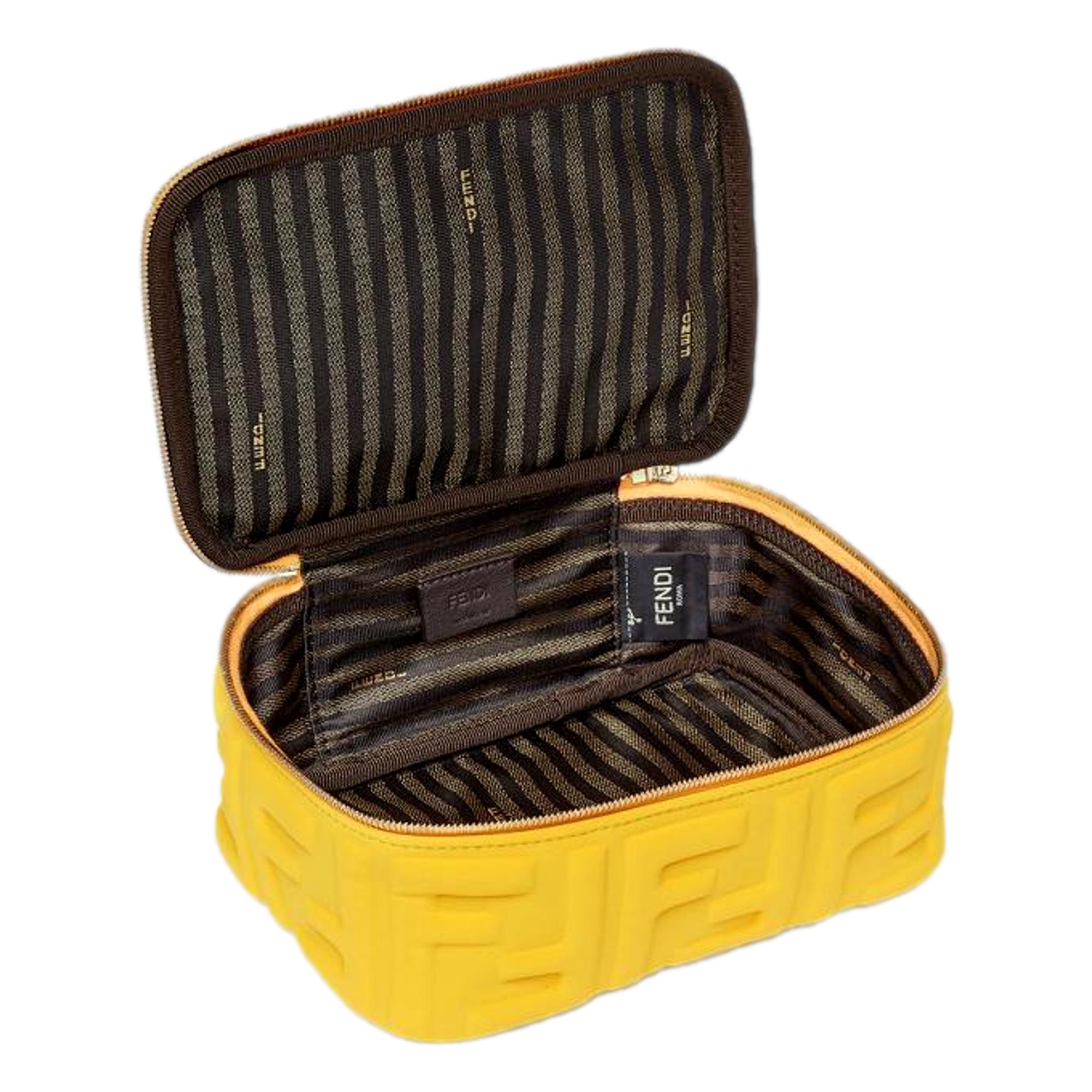 Fendi FF Embossed Lycra Yellow Cosmetic Case Small at_Queen_Bee_of_Beverly_Hills