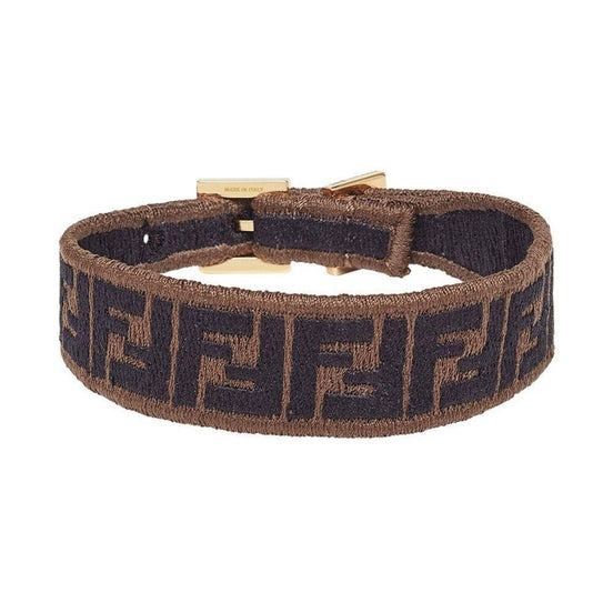 Fendi FF Embroidered Brown Cyber Blue Kit Bracelet available at Queen Bee of Beverly Hills