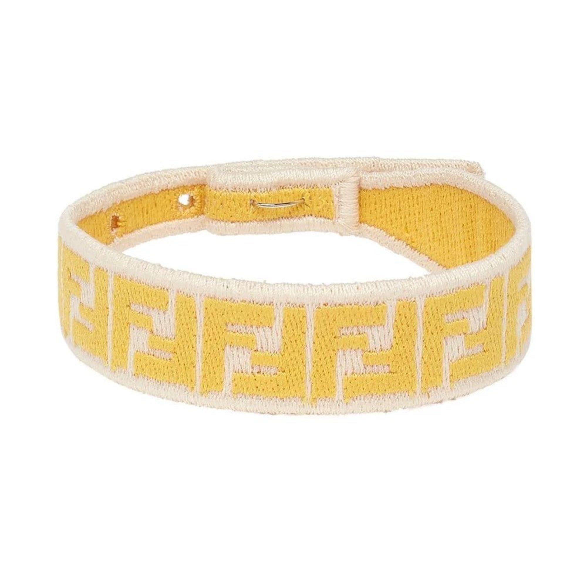 Fendi FF Embroidered Brown Pink Yellow Kit Bracelet 8AH256 at_Queen_Bee_of_Beverly_Hills