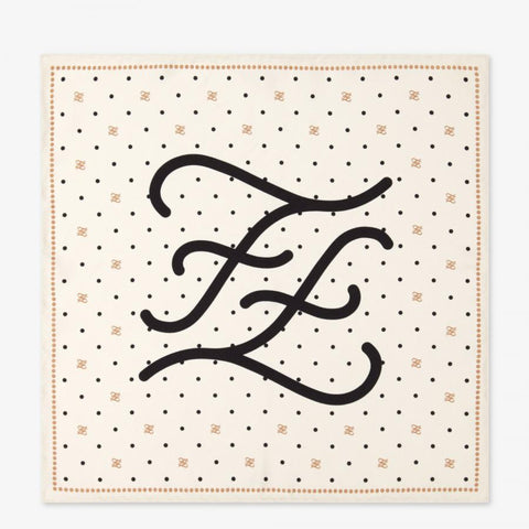 Fendi FF Karligraphy Black Logo Ivory Silk Scarf 33 cm FXT337 at_Queen_Bee_of_Beverly_Hills
