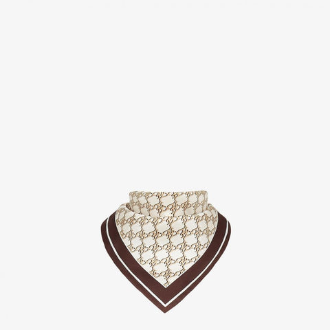Fendi FF Karligraphy Print Brown and Ivory Silk Scarf 33 cm FXT337 at_Queen_Bee_of_Beverly_Hills