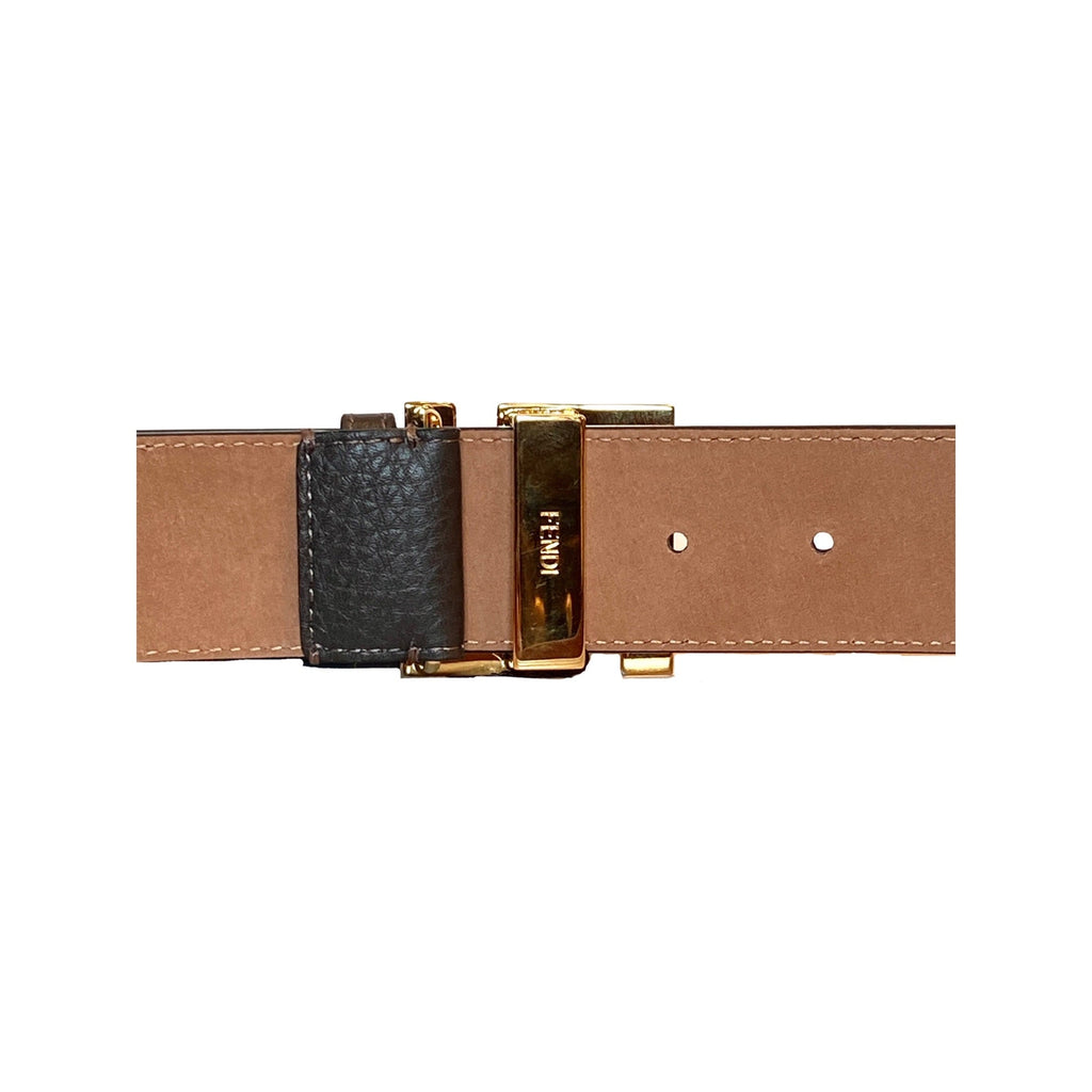Fendi FF Logo Ebano Brown Pebbled Leather Belt 105 7C0403 at_Queen_Bee_of_Beverly_Hills