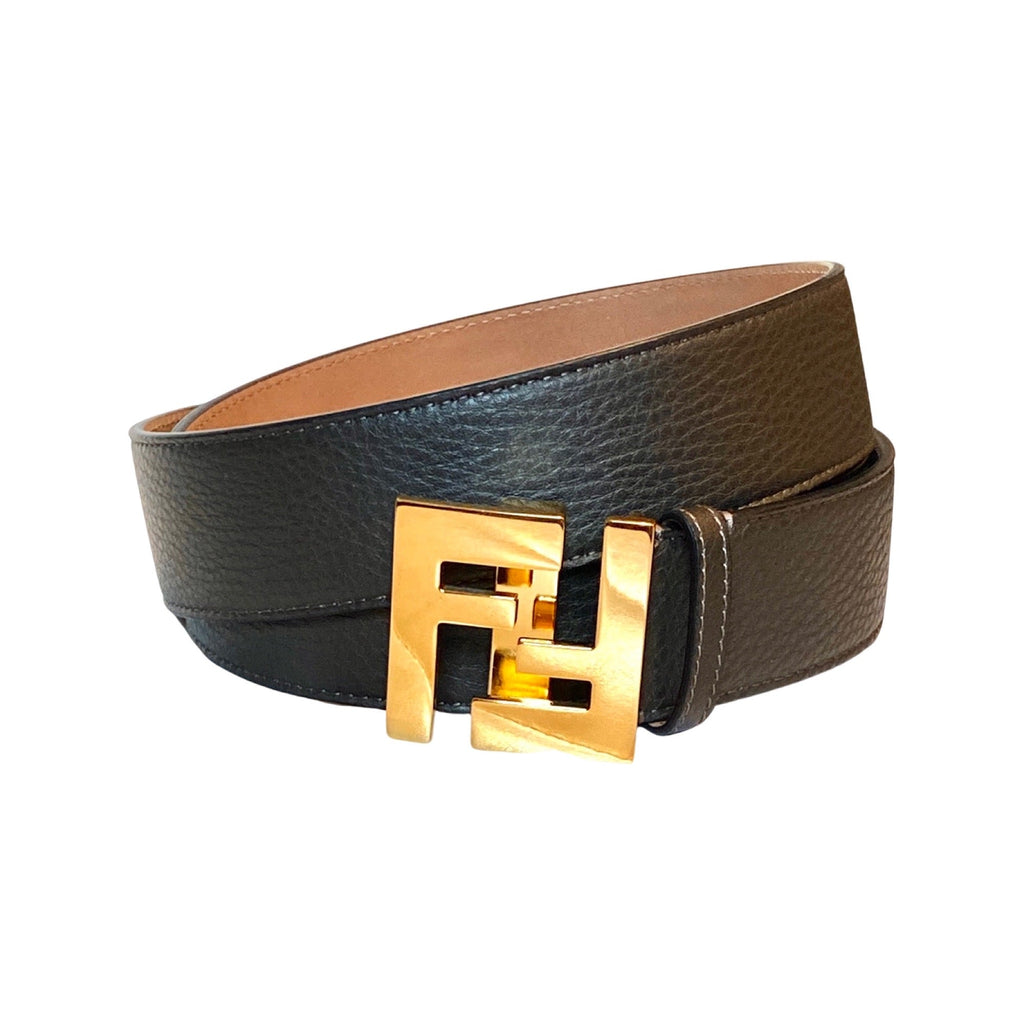 Fendi FF Logo Ebano Brown Pebbled Leather Belt 105 7C0403 at_Queen_Bee_of_Beverly_Hills
