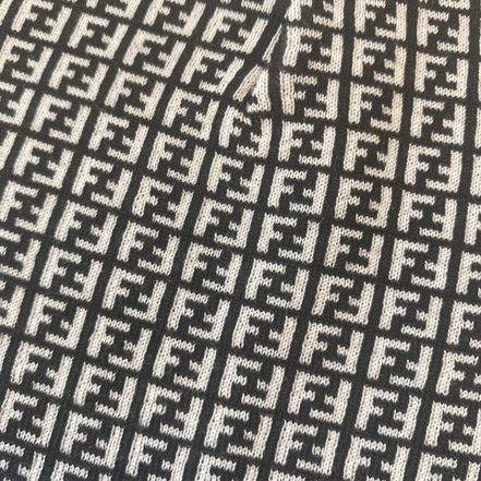 Fendi FF Print Nero and Bianco Knitted Wool Beanie available at Queen Bee of Beverly Hills