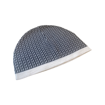 Fendi FF Print Nero and Bianco Knitted Wool Beanie available at Queen Bee of Beverly Hills