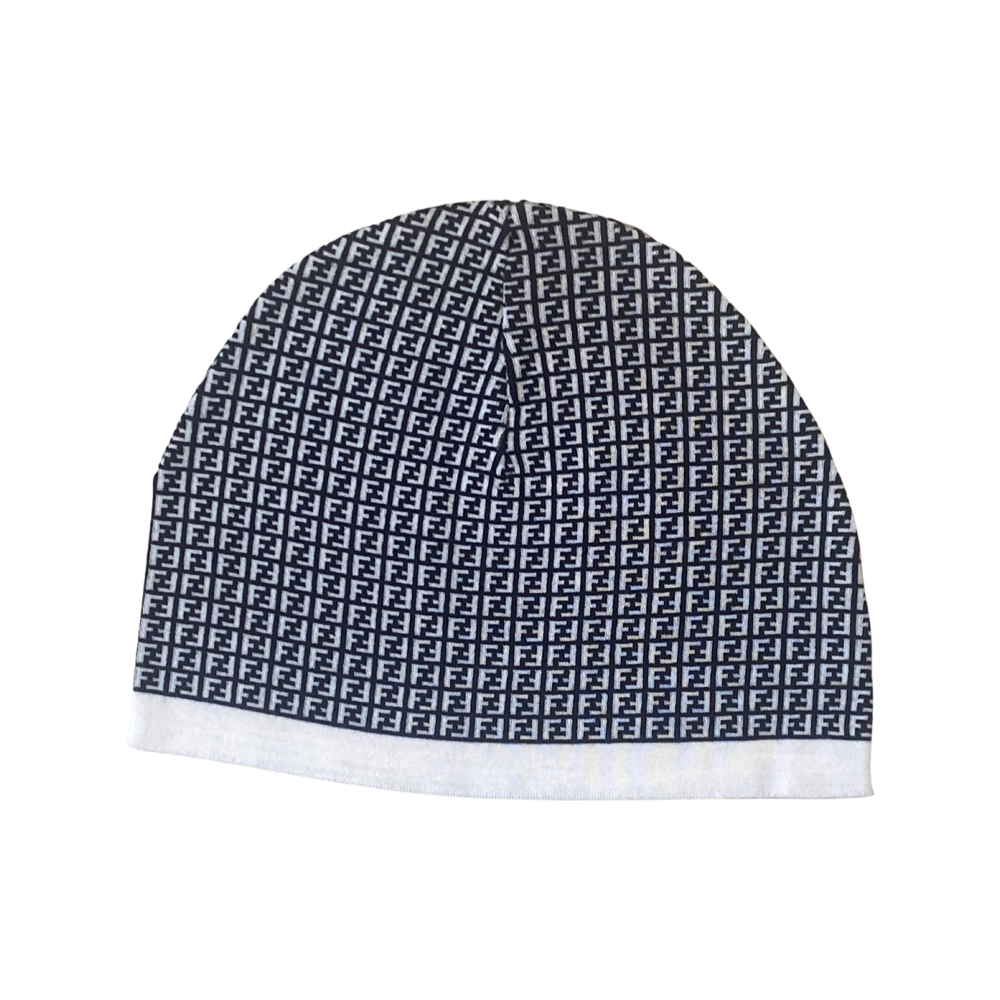 Fendi FF Print Nero and Bianco Knitted Wool Beanie available at Queen Bee of Beverly Hills